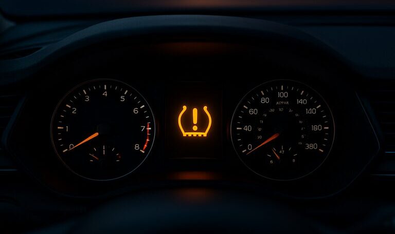 tire pressure sensor light on a car dashbaord