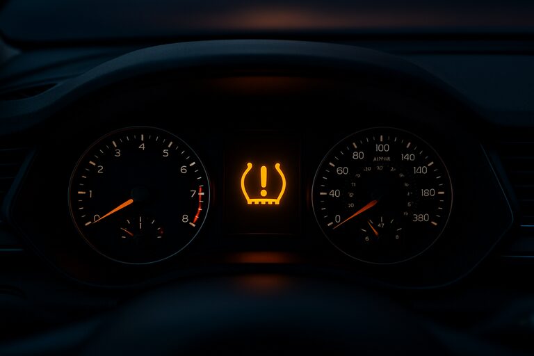 tire pressure sensor light on a car dashbaord